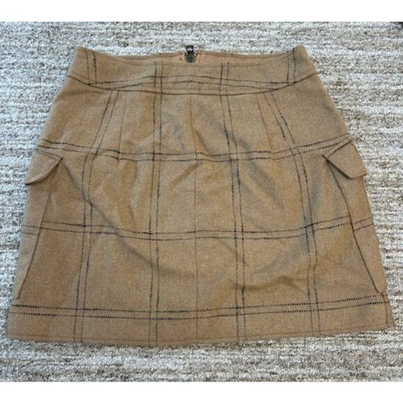 Madewell Tan Zip-Front Cargo Wool Blend In Windowpane Lined Mini Skirt Size 4 - Picture 2 of 8